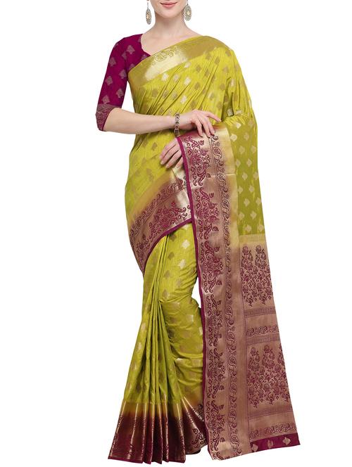 contrast woven saree with blouse - 16086626 - Very Small Image - 1