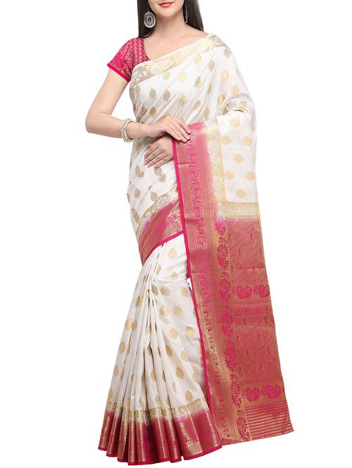 contrast woven saree with blouse - 16086632 - Very Small Image - 1