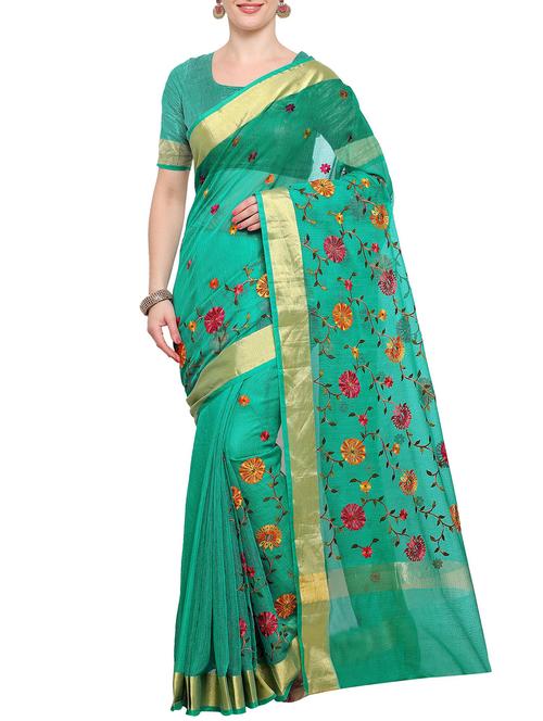 zari border embroidered saree with blouse - 16086638 - Very Small Image - 1