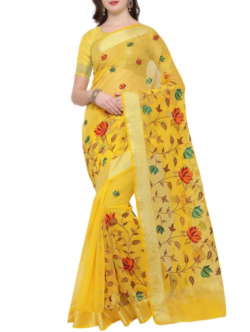 zari border embroidered saree with blouse - 16086639 - Very Small Image - 1