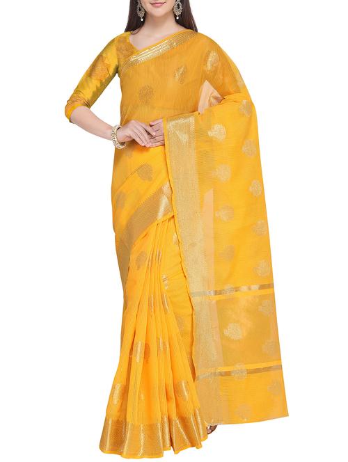 conversational zari motifs yellow woven saree with blouse - 16086655 - Very Small Image - 1