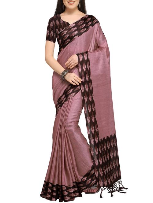ikat border printed saree with blouse - 16086661 - Very Small Image - 1