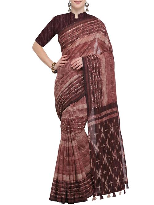 maroon striped printed saree with blouse - 16086662 - Very Small Image - 1