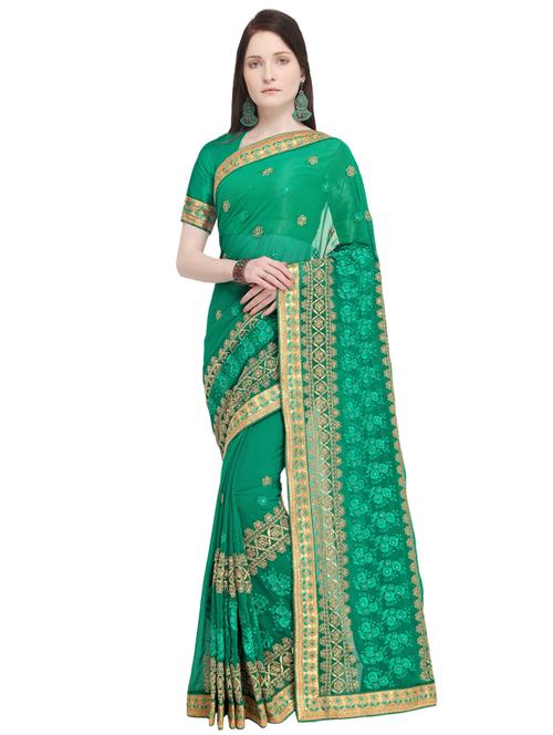 zari embroidered saree with blouse - 16087155 - Very Small Image - 1