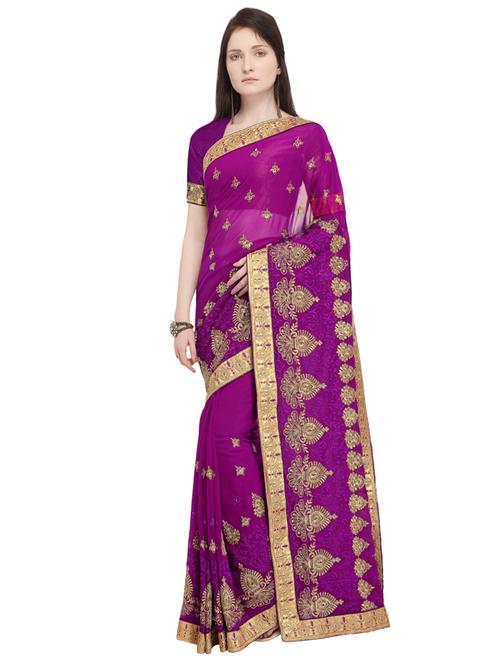 zari embroidered saree with blouse - 16087158 - Very Small Image - 1