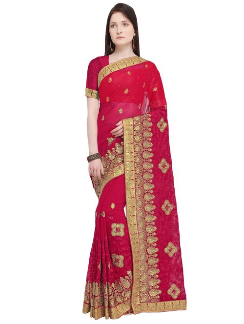 fucshia embroidered saree with blouse - 16087161 - Very Small Image - 1