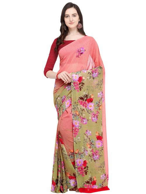 floral printed saree with blouse - 16087163 - Very Small Image - 1