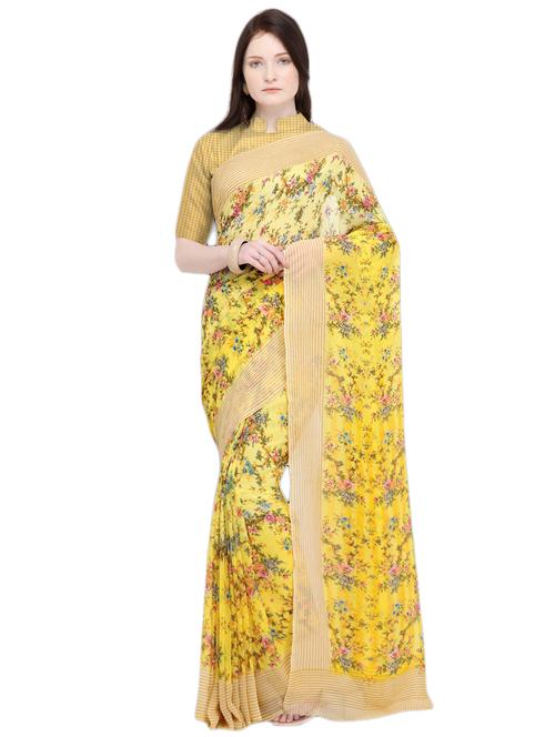 floral printed saree with blouse - 16087167 - Very Small Image - 1