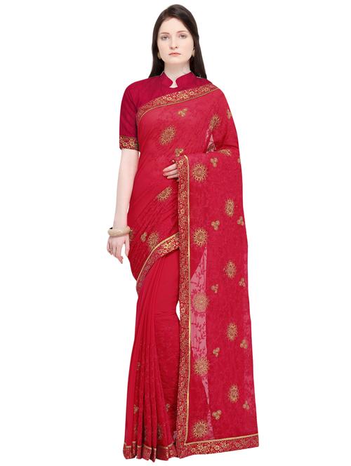 zari embroidered saree with blouse - 16087174 - Very Small Image - 1