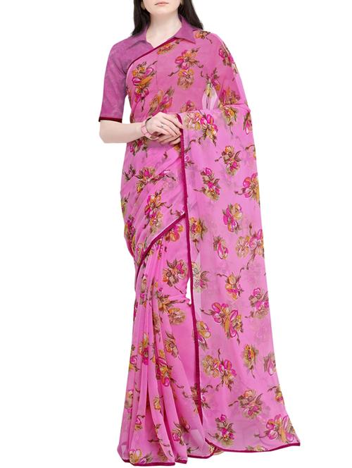 floral printed saree with blouse - 16087182 - Very Small Image - 1