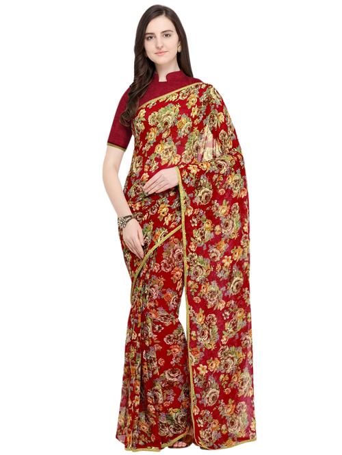 floral printed saree with blouse - 16087185 - Very Small Image - 1
