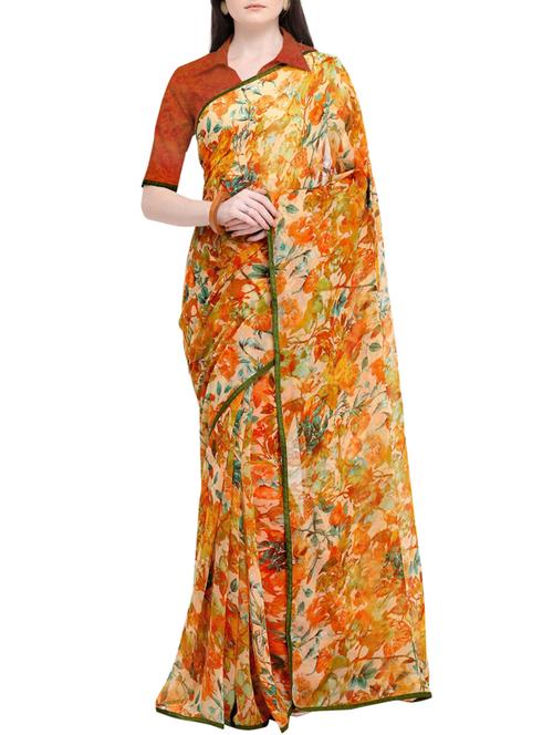 floral printed saree with blouse - 16087186 - Very Small Image - 1