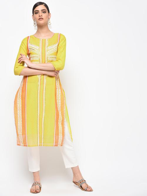 sequin printed straight kurta - 16087278 - Very Small Image - 1