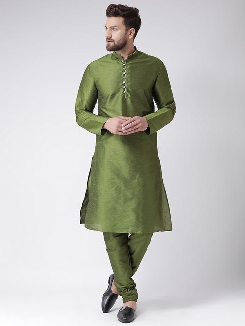 green silk blend long kurta pyjama set - 16087330 - Very Small Image - 1