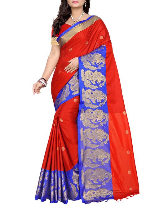 contrast zari border woven saree with blouse - 16087866 - Very Small Image - 1