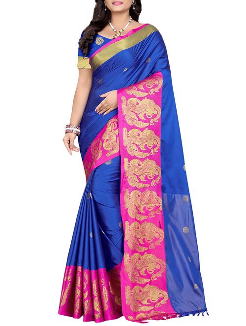 contrast zari border woven saree with blouse - 16087867 - Very Small Image - 1