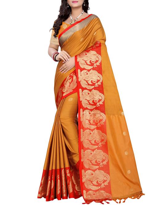 contrast zari border woven saree with blouse - 16087868 - Very Small Image - 1