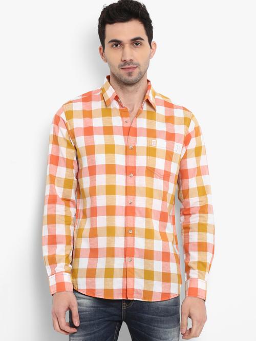 orange checkered casual shirt - 16087948 - Very Small Image - 1