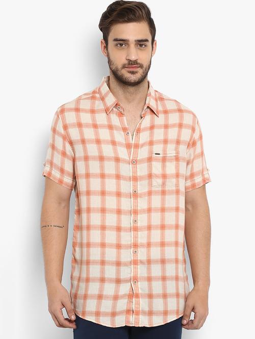 orange checkered casual shirt - 16087955 - Very Small Image - 1