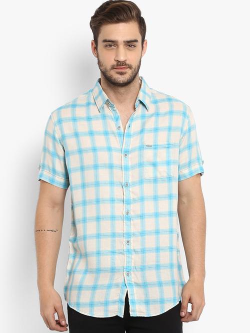 aqua blue checkered casual shirt - 16087956 - Very Small Image - 1