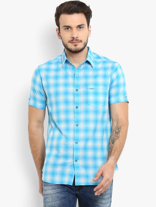 turquoise checkered casual shirt - 16087959 - Very Small Image - 1