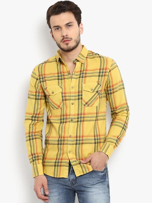 yellow checkered casual shirt - 16087965 - Very Small Image - 1