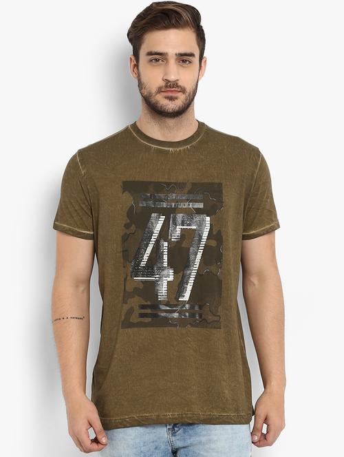 olive green typographic chest print tshirt - 16088001 - Very Small Image - 1