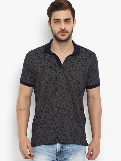 olive green floral printed tshirt - 16088010 - Very Small Image - 1
