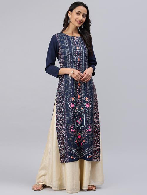 printed straight kurta - 16089000 - Very Small Image - 1