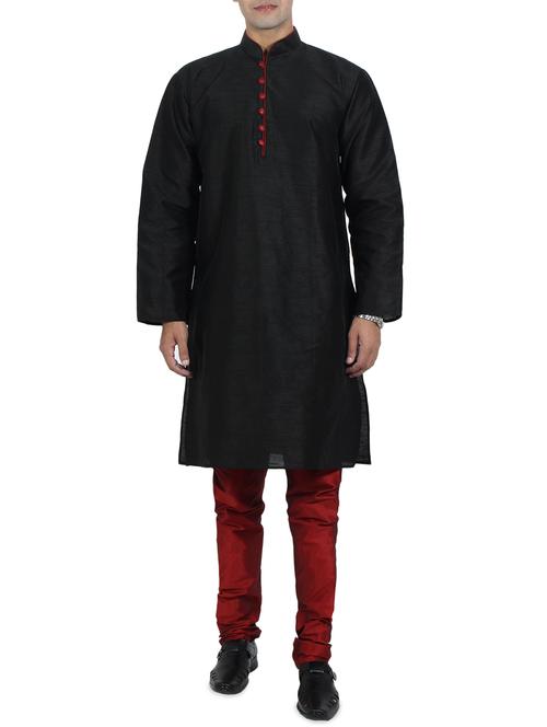 black silk blend kurta pyjama set - 16089211 - Very Small Image - 1