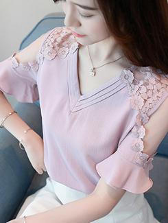 lace detail cold shoulder top - 16089279 - Very Small Image - 1