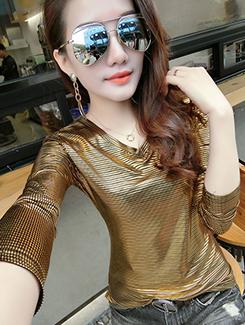 v-neck striped metallic top - 16089492 - Very Small Image - 1