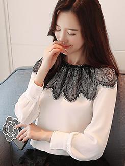 contrast lace detail crew neck top - 16089506 - Very Small Image - 1