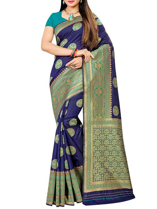 conversational zari motif banarasi saree with blouse - 16090090 - Very Small Image - 1