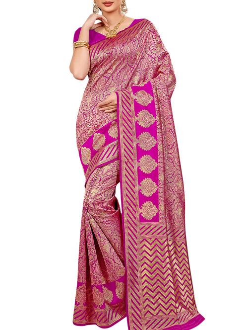ethnic zari motif banarasi saree with blouse - 16090105 - Very Small Image - 1
