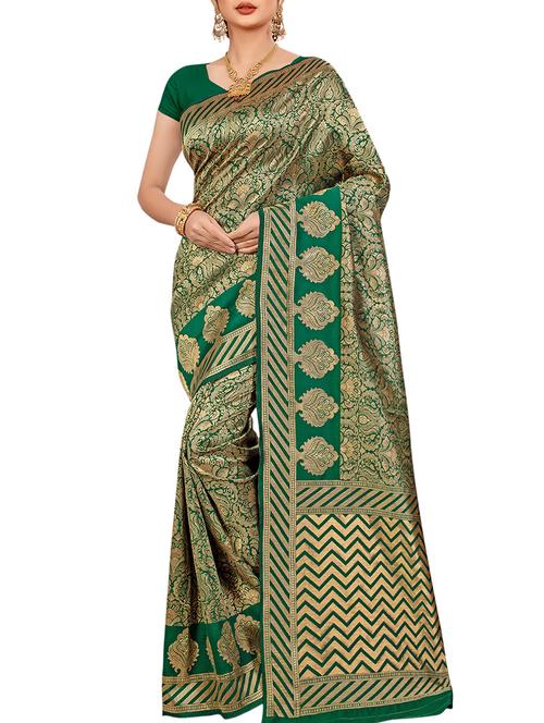 ethnic zari motif banarasi saree with blouse - 16090106 - Very Small Image - 1