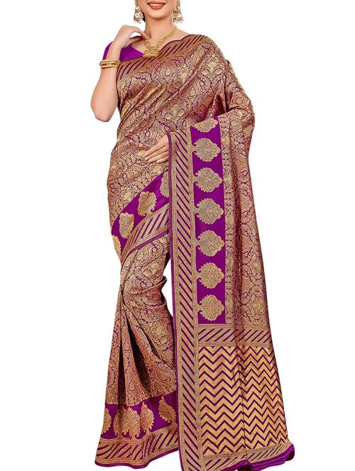 ethnic zari motif banarasi saree with blouse - 16090107 - Very Small Image - 1
