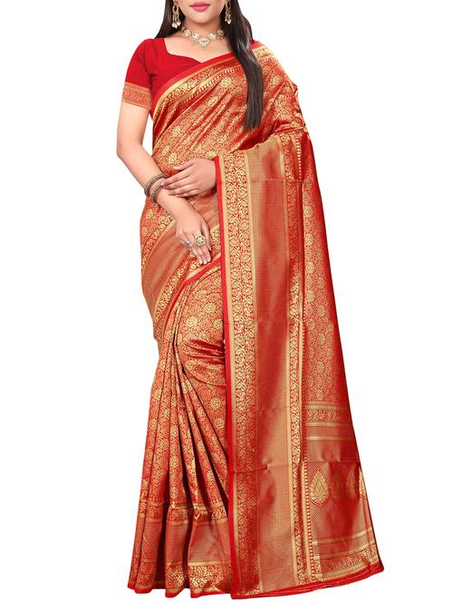 floral zari motif banarasi saree with blouse - 16090132 - Very Small Image - 1