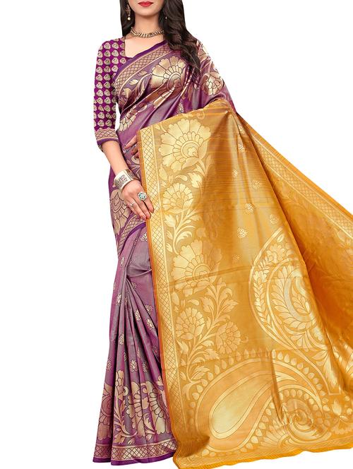 floral zari motif banarasi saree with blouse - 16090135 - Very Small Image - 1