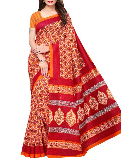 red silk printed saree with blouse - 16090303 - Very Small Image - 1
