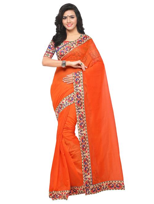 orange chanderi saree with blouse - 16090362 - Very Small Image - 1