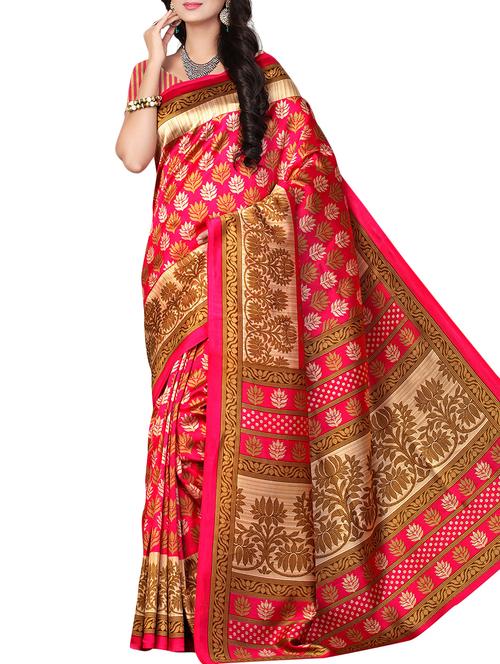 pink art silk printed saree with blouse - 16090368 - Very Small Image - 1