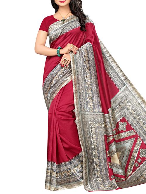 red art silk printed saree with blouse - 16090384 - Very Small Image - 1