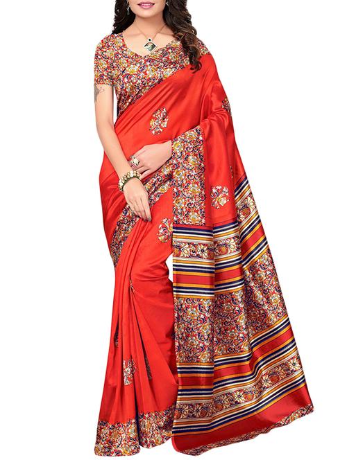 red art silk printed saree with blouse - 16090406 - Very Small Image - 1