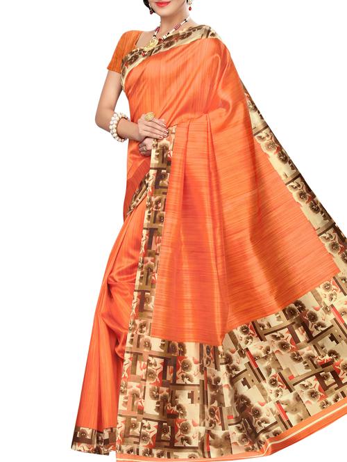 orange art silk printed saree with blouse - 16090407 - Very Small Image - 1