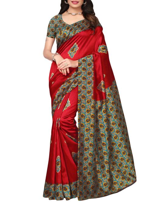 maroon art silk printed saree with blouse - 16090411 - Very Small Image - 1
