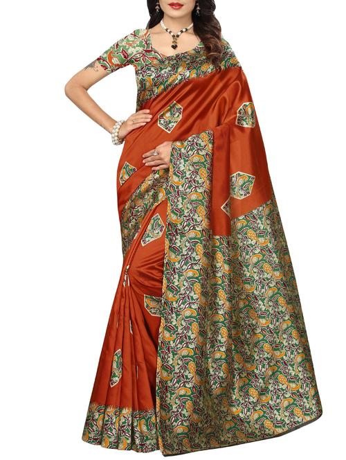 orange art silk printed saree with blouse - 16090414 - Very Small Image - 1