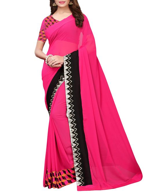 pink georgette printed saree with blouse - 16090482 - Very Small Image - 1