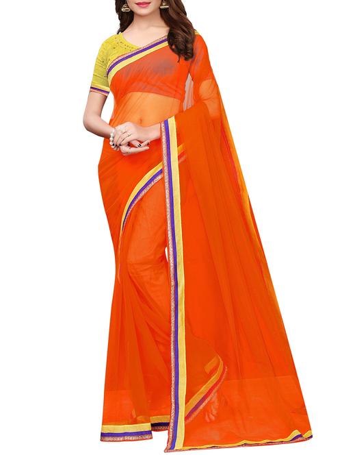 orange georgette printed saree with blouse - 16090486 - Very Small Image - 1