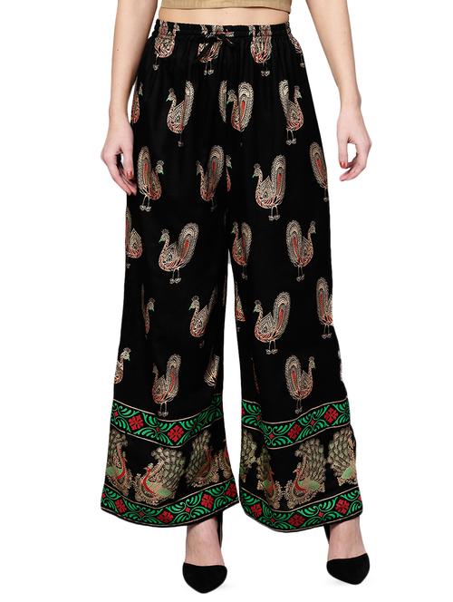 black foil printed flared palazzo - 16091176 - Very Small Image - 1